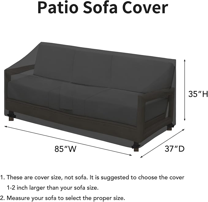 Easy-Going Waterproof Patio Sofa Cover UV Resistant 3 Seater Outdoor Sofa Cover Weatherproof Lawn Patio Furniture Cover with Tape Sealed Seam (85Wx37Dx35H inch, Black)