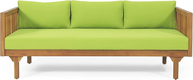 Christopher Knight Home Charm Patio Conversation Set, 3 Seater Acacia Wood Sofa, Spacious Seating Daybed, Wood Coffee Table, Round Side Table, Outdoor Furniture for Backyard Garden Gathering, Green