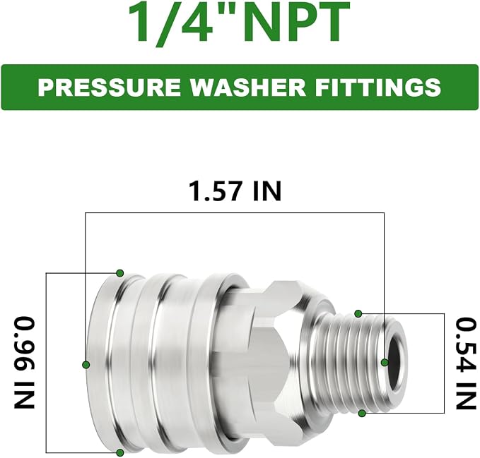 TAISHER 4PCS 304 Stainless Steel 1/4" Male NPT High Pressure Washer Quick Connect Coupler for Pressure Washing Gun Hose Accessories