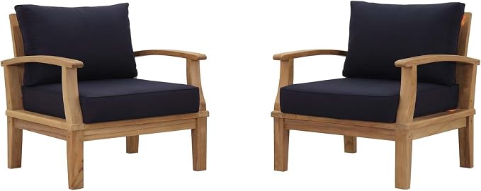 Modway EEI-1819-NAT-NAV-SET Marina Premium Grade A Teak Wood Outdoor Patio Armchairs-Set of 2, Natural Navy
