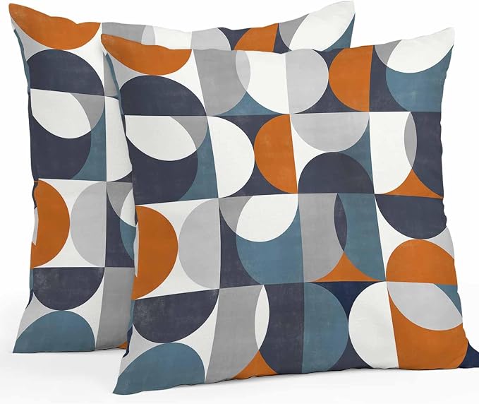 Vandarllin Outdoor Throw Pillows Covers 20x20 inch Set of 2 Waterproof Mid Century Geometric Decorative Zippered Cushion Covers for Patio Furniture, Abstract Modern Orange Blue Lumbar Pillowcases