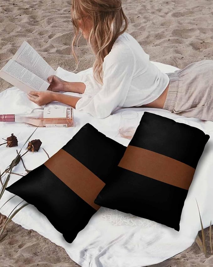 Outdoor Waterproof Throw Pillow Covers Set of 2 Brown Black Lumbar Pillowcases 20x12 Inches Boho Style Patio Decorative Pillows Cushion Case Patio Pillows for Couch Bed Chair Garden