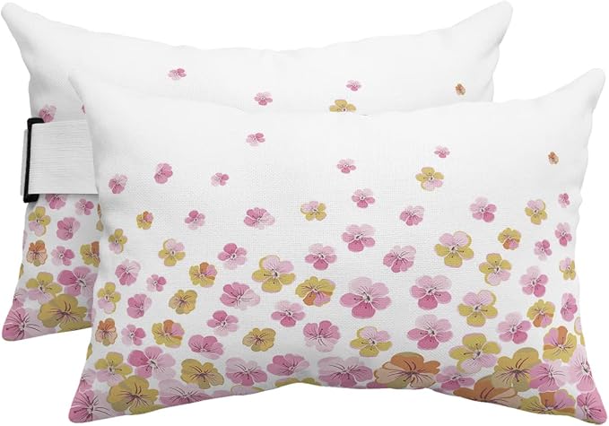 Outdoor Pillows Covers with Inserts Spring Watercolor Flowers Cherry Blossoms Waterproof Recliner Pillow with Adjustable Strap Throw Pillows for Patio Furniture Pool Lounge Chair, 11x16 inch, 2PCS
