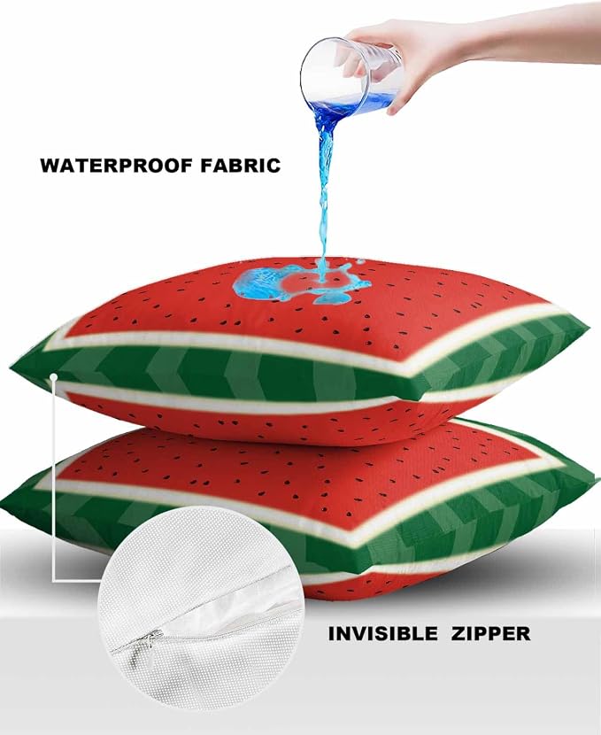 Outdoor Waterproof Pillow Covers Watermelon Fruit Set of 2 Decorative Outdoor Pillowcases Red Green Striped Cushion Cases for Patio Funiture Garden Couch Bench 20 x 20 Inches