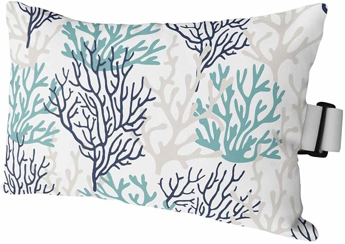 Chaise Lounge Head Resting Pillows,Blue Ombre Coral Summer Ocean Grey Coral Outdoor Chaise Pillows,Waterproof Patio Furniture Pillows with Insert and Adjustable Elastic Strap for Recliner Beach Chair