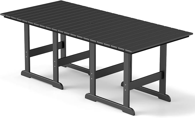 GREENVINES Outdoor-Dining-Table | 75” | HDPE | 2 Connectable Square Tables for 6 | Slatted | All-Weather | Patio Furniture | for Poolside Backyard Garden | Black