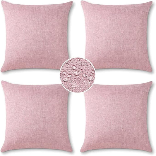 OTOSTAR Outdoor Waterproof Throw Pillow Covers Garden Decorative Cushion Case Pillow Covers Square Outdoor Pillowcases Patio Pillows for Couch Sofa Tent Balcony Home Decor 18x18 Inch Pack of 4 (Pink)