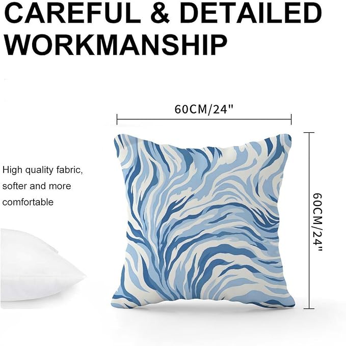 Pillowcase Blue Tiger Print Cushion Cases Rustic Animal Tiger Print Pillow Cover Accent Outdoor Waterproof Decorative Pillow Cover for Living Bed Room Patio Home 24x24 in