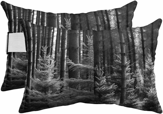 4 Pack 12x20 Chaise Lounge Outdoor Pillows Covers Waterproof, Black Pine Trees Adjustable Headrest Pillowcase, Summer Forests Decorative Neck Pillow for Recliner Office Chair