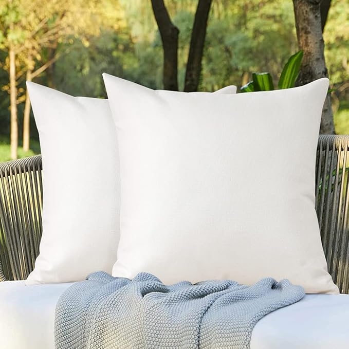 OTOSTAR Outdoor Waterproof Throw Pillow Covers 18x18 Inch Garden Decorative Pillow Covers Square Outdoor Pillowcase Cushion Case Patio Cushion Cases for Couch Tent Sofa Bench Decor Pack of 2 (White)