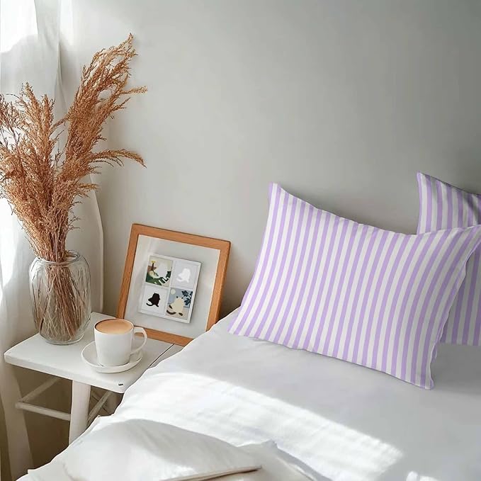 Lumbar Pillow Covers 20x12 Inch Set of 2, Purple White Stripe Waterproof Outdoor Cushion Covers, Modern Minimalist Geometric Striped Decorative Pillowcases for Couch, Sofa, Bed, Garden, Patio