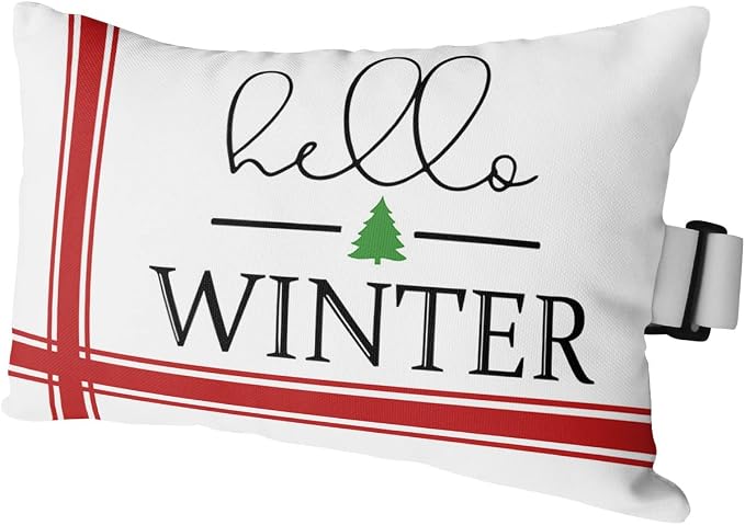 Outdoor Pillows Covers with Inserts Christmas Hello Winter Xmas Tree Red Line Waterproof Recliner Pillow with Adjustable Strap Throw Pillows for Patio Furniture Pool Lounge Chair, 11x16 inch, 1PCS