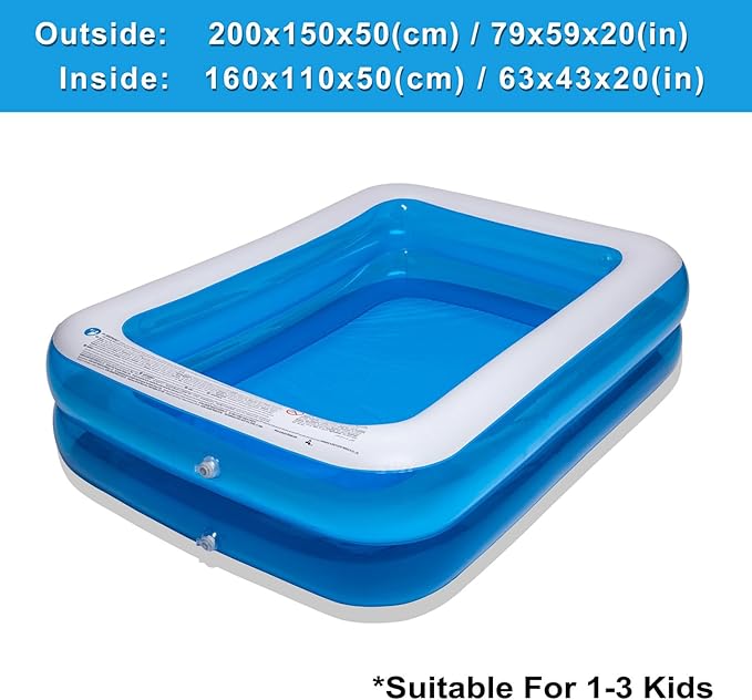 Inflatable Swimming Pool, 79x59x20in, Kiddie Pools Family Swim Center for Kids Inflatable Lounge Pool for Kiddie, Kids, Easy Set for Backyard Summer Water Party
