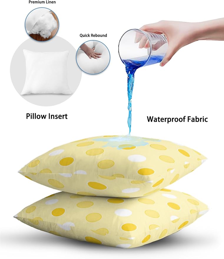 Waterproof Outdoor Pillow 1 Pack Yellow Polka Dots Decorative Throw Pillows Cover & Insert 20x12 Inch Lumbar Pillowcase Funny Circles Spots Pillows for Couch Sofa Bed Patio Furniture Indoor Outdoor