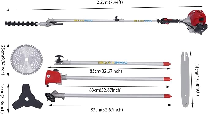 Brush Cutter, 2-Stroke 51.7CC 1.4KW Gas Lawn Edger Single Cylinder Air Cooled Weed Wacker Multifunction Weed Eater Aluminum Gas Powered Weed Trimmer Garden Trimmer w/0.3 Gal Fuel Tank Capacity
