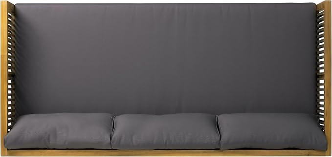 Christopher Knight Home Clarie Patio Sofa and Coffee Table Set, 2 Piece Outdoor Patio Furniture Set with Cushion, Acacia Wood 3 Seater Outdoor Sofa Daybed and Coffee Table Set, Dark Gray+Teak