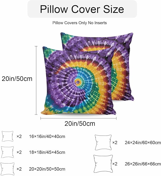 Vandarllin Outdoor Throw Pillows Covers 24x24 inch Set of 2 Waterproof Purple Tie-Dye Art Decorative Zippered Cushion Covers for Patio Furniture, Abstract Boho Tribe Lumbar Pillowcases