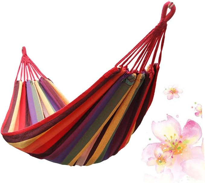 Outdoor Camping Hammock Canvas Swing Hanging Chair 190x85cm Portable Striped Hammock for Patio Garden Backyard Use