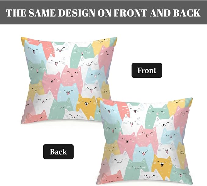 16x16 Inch Outdoor Pillow Covers Set of 2 Waterproof Throw Pillow Covers Decorative Couch Cushion Covers Cats Cute Square Pillowcases Protectors for Patio Garden Sofa