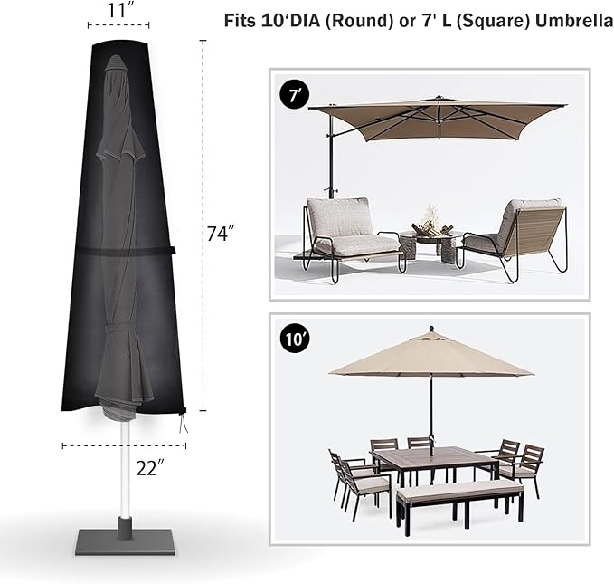 TOHONFOO Patio Umbrella Cover for Outdoor Umbrella 7-10ft, 600D Waterproof Heavy Duty Oxford Umbrella Cover, Waterproof UV-Resistant Protection for Garden Outdoor Umbrella