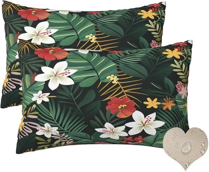 Outdoor Pillows Waterproof Set of 2 Outdoor Pillow Covers 16x24 Inch, Dark Throw Pillows Plants Pillow Covers, Summer Garden Decorative Pillows Outdoor Pillows for Patio Furniture Car Home Decor-hs323