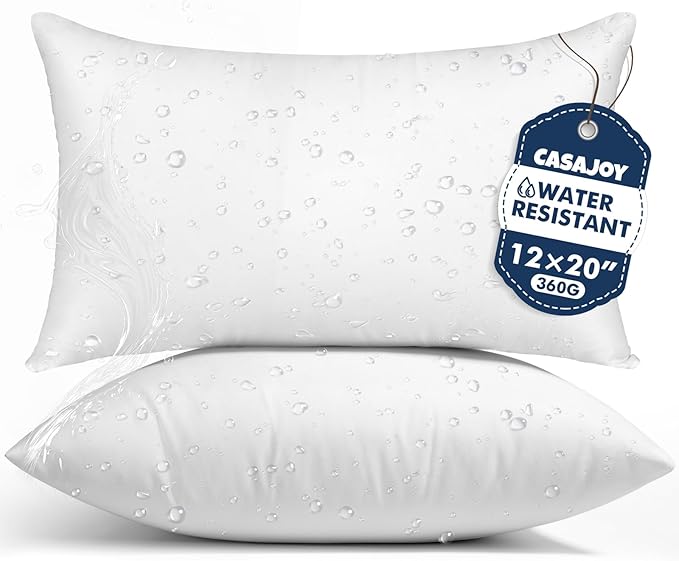 Set of 2 12x20 Outdoor Pillows,Water Resistant Lumbar Pillow Insert | Waterproof Outdoor Throw Pillows, Decorative Pillows for Patio, Furniture, Sofa, Bed, Garden