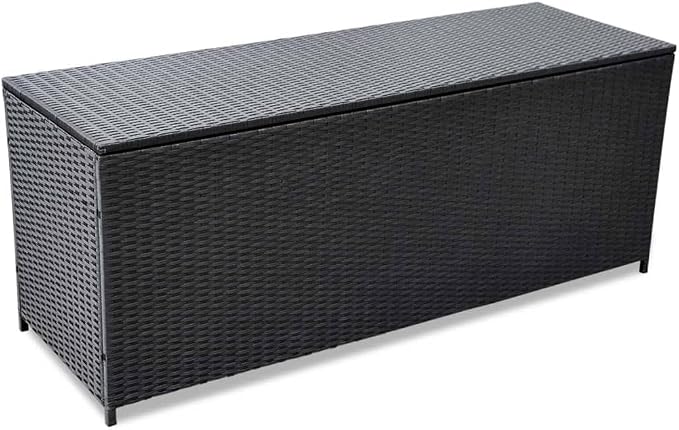 Gardening Supplies Patio decor Deck box Outdoor storage Box Patio Storage Box Black 59"x19.7"x23.6" Poly Rattan