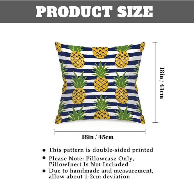 18x18 Inch Outdoor Pillow Covers Set of 2 Waterproof Throw Pillow Covers Decorative Couch Cushion Covers Pineapples Black Stripes Square Pillowcases Protectors for Patio Garden Sofa