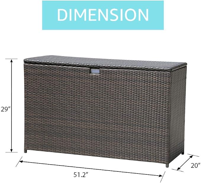 Patiorama Outdoor Wicker Storage Box Patio Aluminum Frame Espresso Brown Wicker Cushion Storage Bin Deck Box, 120 Gallon