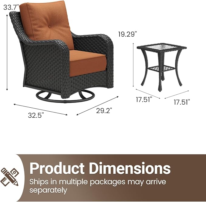 6 Pieces Outdoor Furniture Set with 6-inch Cushions, High Back Wicker Swivel Rocker Chairs with Coffee Table, Luxury Conversation Set for Deck Patio and Poolside