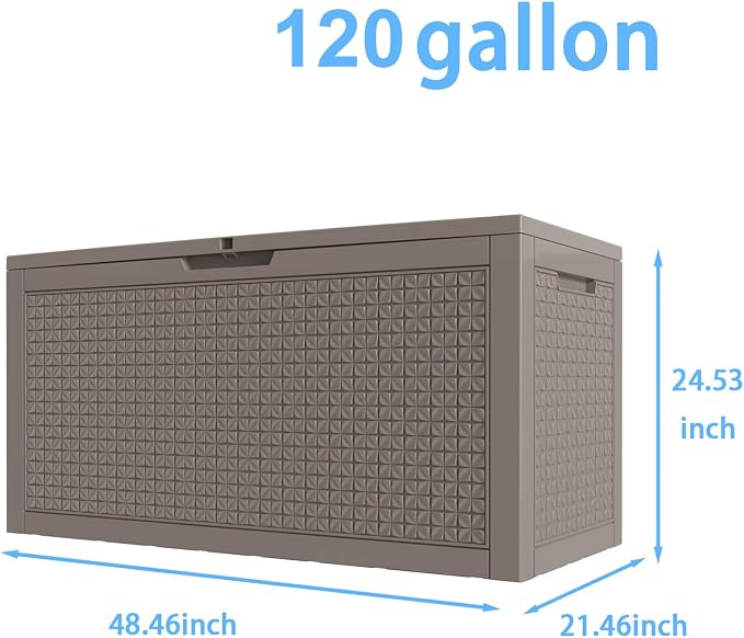 121 Gallon Outdoor Deck Box, Lockable Large Deck Box Waterproof Resin Storage Bin with Lid for Patio Furniture Cushions Garden Tools (Gray, 121 Gallon)