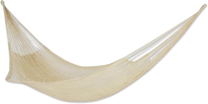 NOVICA Beige Off White Hand Woven Natural Sansevieria Fiber Mayan 2 Person XL Rope Hammock, 'Sansevieria' (Double)