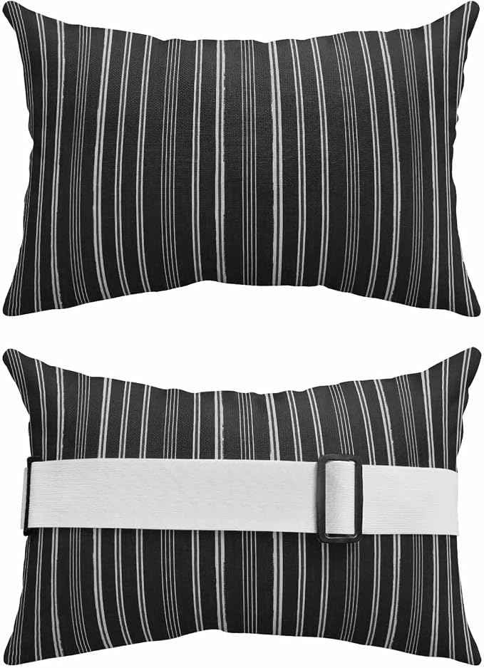 Pack of 2 Outdoor Lumbar Pillow Covers 11x16 Inch, Black Striped Waterproof Throw Pillow Covers Set, Farmhouse Stripes Modern Vintage Indoor&Outdoor Decorative Cushion Cases for Patio Porch Car