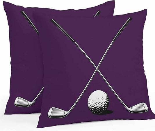 Vandarllin Outdoor Throw Pillows Covers 20x20 inch Set of 2 Waterproof Golf Ball Club Decorative Zippered Cushion Covers for Patio Furniture, Game Sports Purple Lumbar Pillowcases