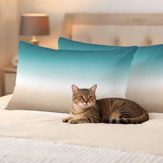 Outdoor Pillow Covers Set of 2, Teal to Khaki Gradient Art Decorative Throw Pillow Covers 20X12IN, Turquoise Watercolor Style Throw Pillows Protector Cushion Case for Patio,Couch,Sofa,Garden