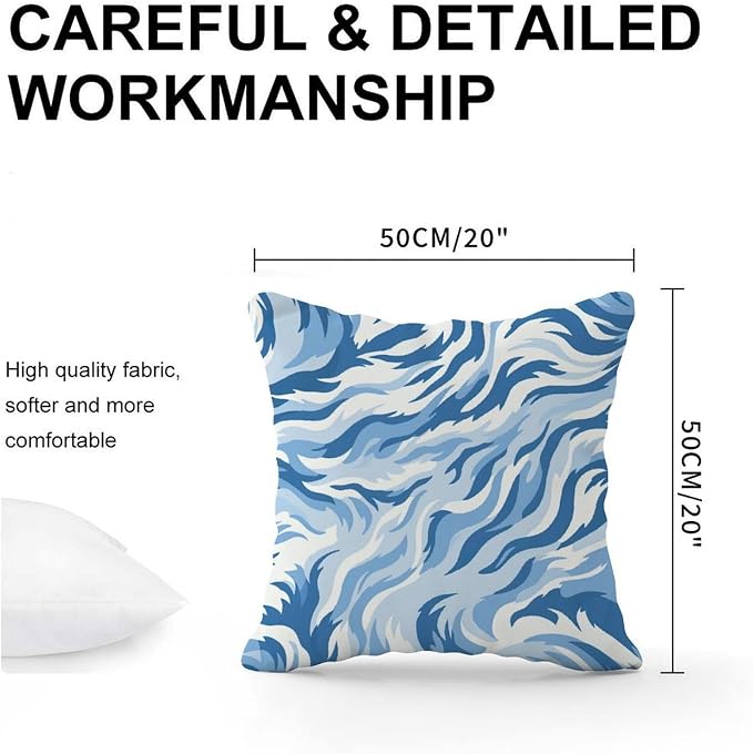 Throw Pillow Covers Blue Tiger Print Cushion Cases Classic Animal Tiger Print Pillow Cover Accent Outdoor Garden Decoration for Outside Couch Chair Patio 20x20 in