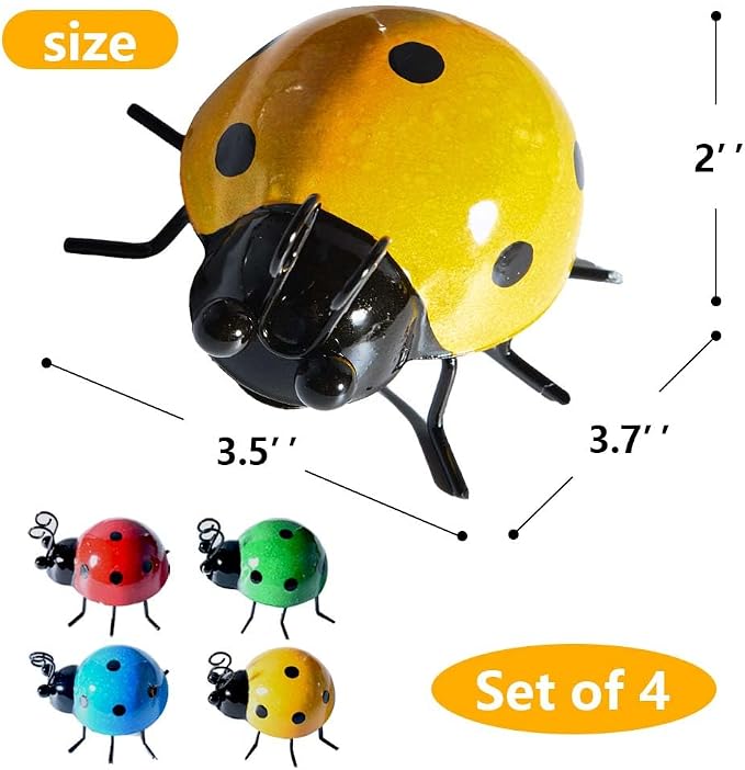 OBTANIM 4 Pack Colorful Cute Metal Ladybugs Garden Wall Art Decorative Yard Decorations Outdoor Lawn Wall Sculptures