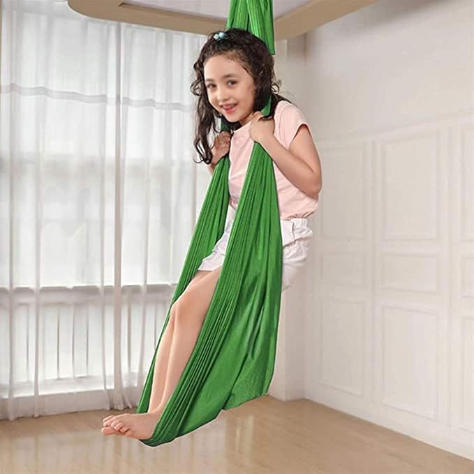 Indoor Sensory Swing Chair Adjustable Yoga Hammock Child Cuddle Swing for Kids Or Adults Autism ADHD AspergersTherapy (Color : Green, Size : 100 x 280 cm)