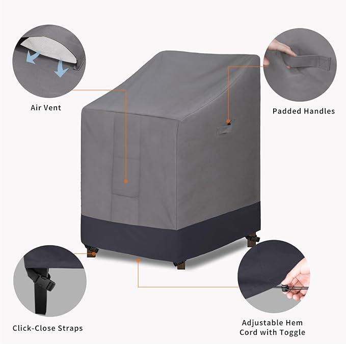 Easy-Going Heavy Duty Outdoor Stackable Chair Cover, Waterproof Patio Chair Cover, Windproof Outdoor Furniture Cover with Air Vent (1 Pack-28Wx36Dx47H inch, Gray/Dark Gray)