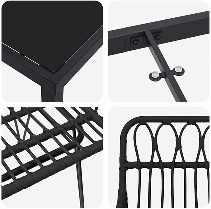 Afuera Living 5 Piece Poly Rattan Garden Dining Set, Black Powder-Coated Finish, UV-Resistant, Rectangular Design, Steel Frame, Weather-Ready Outdoor Patio Furniture for Gatherings or Everyday Use