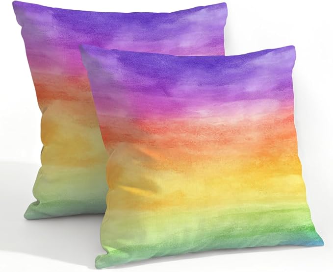 22x22 Inch Outdoor Pillow Covers Set of 2 Waterproof Throw Pillow Covers Decorative Couch Cushion Covers Watercolor Rainbow Square Pillowcases Protectors for Patio Garden Sofa