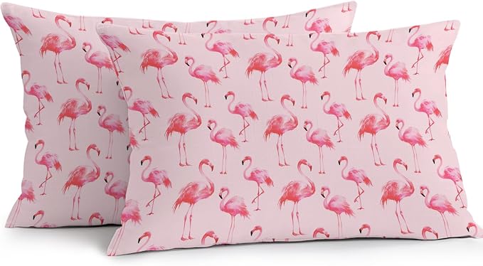 Pink Flamingo Outdoor Pillow Covers 20x12 Inch Lumbar Pillow Covers Set of 2 Waterproof Decorative Throw Pillow Cases Summer Animals Cushion Covers for Patio Furniture Garden Couch Sofa