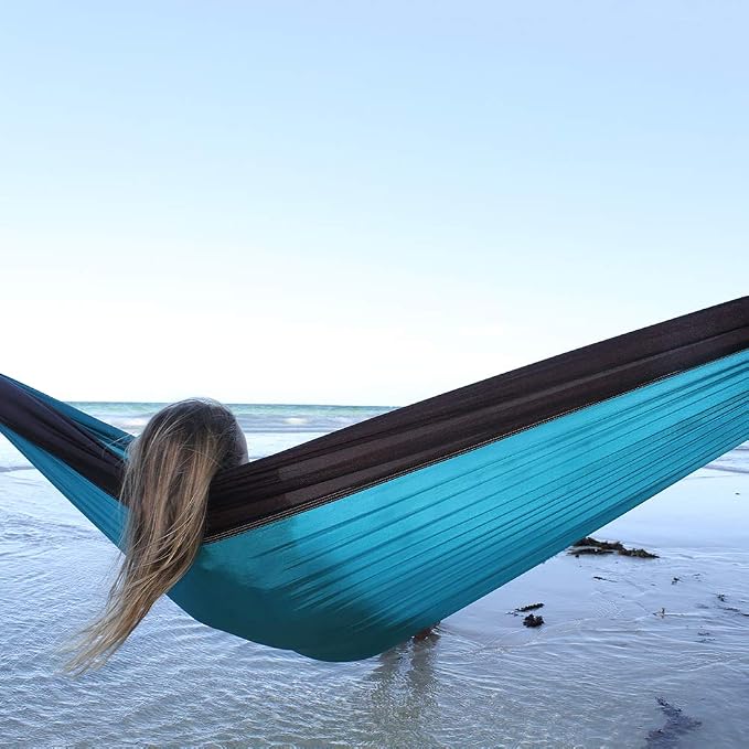 Vivere Double Parachute Camping Hammock, Includes Stuff-Sack (Chocolate/Turquoise)