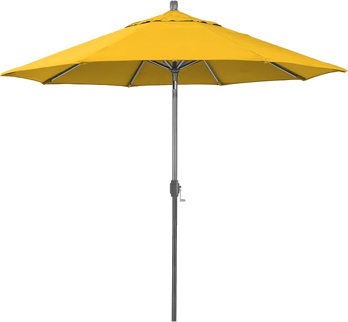 California Umbrella 12-Year-Non-Fading, 9Ft Premium Sunbrella Patio Umbrella, Hand-Crank, Button-Tilt, Gray Frame, Sunflower Yellow Fabric