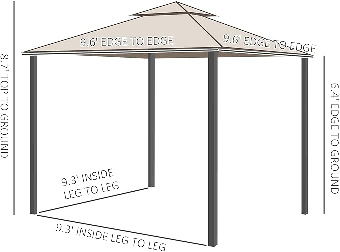 Outsunny 9.6' x 9.6' Patio Gazebo, Outdoor Canopy Shelter with 2-Tier Roof and Netting, Steel Frame for Garden, Lawn, Backyard, and Deck, Taupe