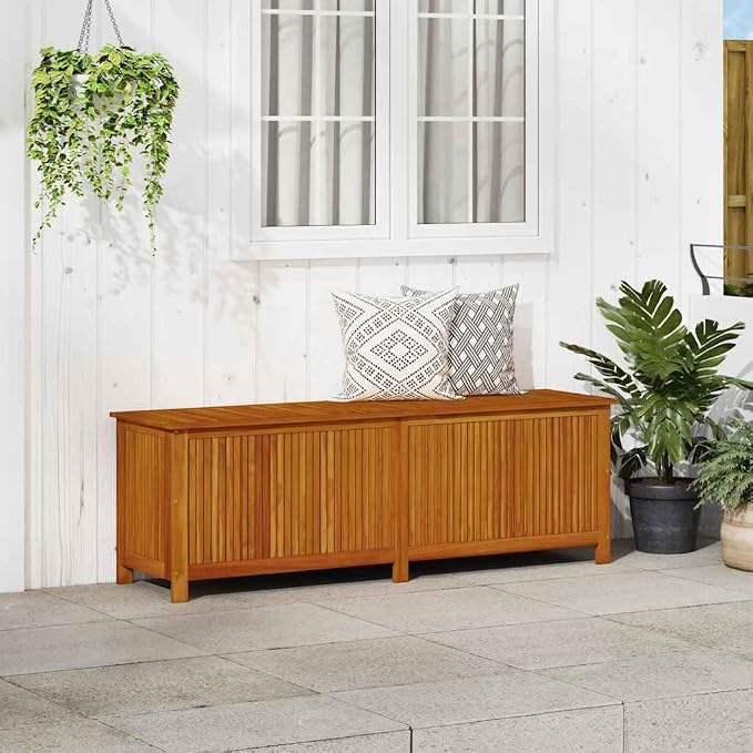 Solid Acacia Wood Patio Storage Box 68.9"x19.7"x22.8" Outdoor Deck Box with Waterproof Liner & Gas Lifts for Poolside Garden Furniture Storage