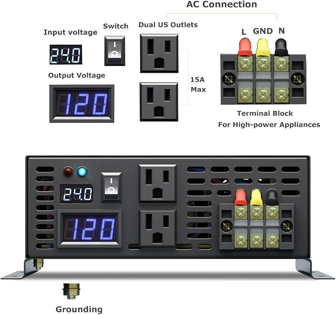 WZRELB 2500W Pure Sine Wave Solar Power Inverter Generator 24V DC to 120V AC Converter Car Inverter