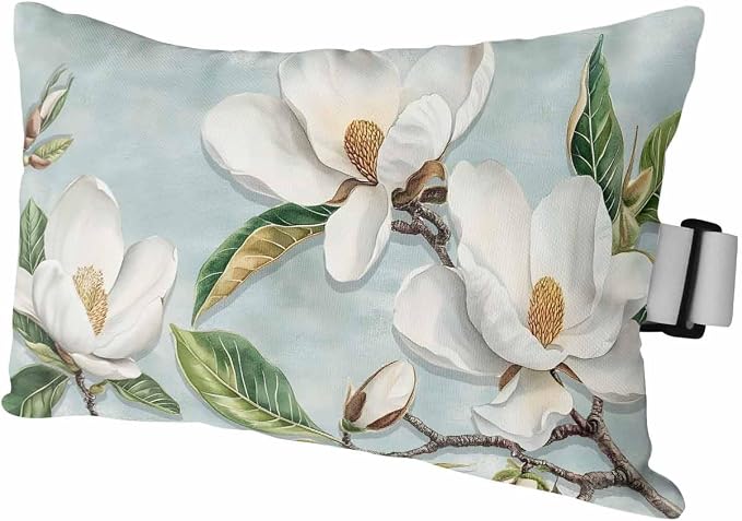 Elegant Tulip Floral Outdoor Beach Chair Pillow Headrest for Chaise Lounge, Country French White Flowers Recliner Head Pillow Waterproof Pillowcases with Elastic Stripes & Pillow Inserts 11x16,1 Pcs