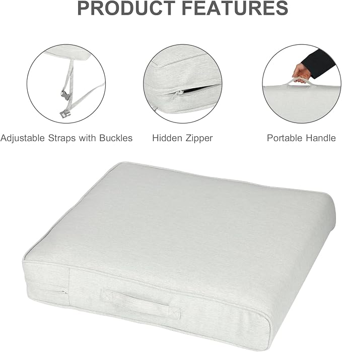 Aoodor Patio Chair Cushions Set of 4, 25 x 25 x 4 Inch Water Resistant Outdoor Seat Cushions with Handle and Ties, Square Corner Cushions for Patio Furniture Garden Lawn, Grey