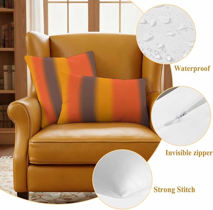 Color Striped Gradient Outdoor Pillow Covers Set of 2 Modern Orange Yellow Brown Minimalist Waterproof Throw Pillow Cover Decorative Cushion Cases for Patio Porch Garden 18X18 Inch